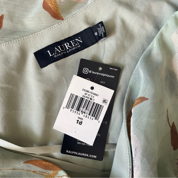 LAUREN RALPH LAUREN Floral Crinkled Georgette Gown sz 18 - Picture 5 of 13
